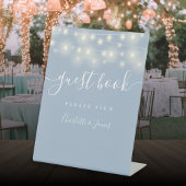 String Lights Dusty Blue Script ゲストブック 台座サイン