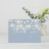 String Lights Dusty Blue Script Calligraphy サンキューカード (スタンド正面)