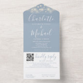 String Lights Dusty Blue Script QRコード結婚s オールインワン招待状 (内側)