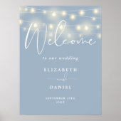 String Lights Dusty Blue Wedding Welcome Sign ポスター (正面)