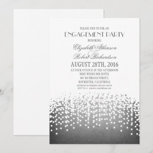 string lights elegant engagement party 招待状 (正面/裏面)