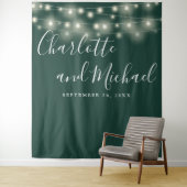 String Lights Emerald Greenの写真結婚の背景 タペストリー (インサイチュ)