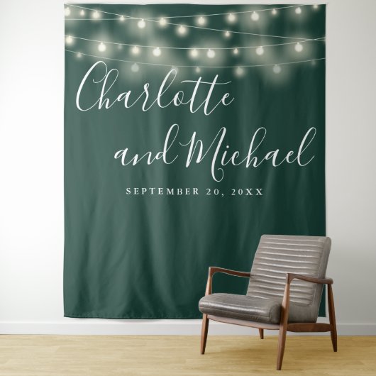 String Lights Emerald Greenの写真結婚の背景 タペストリー (インサイチュ)