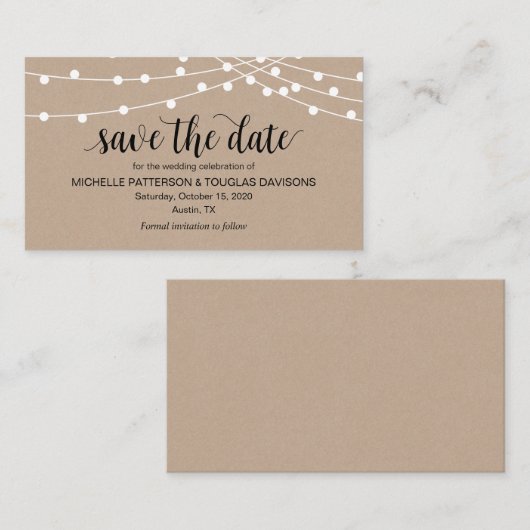 String lights, Farm Kraft themed, Save the date エンクロージャーカード (正面/裏面)