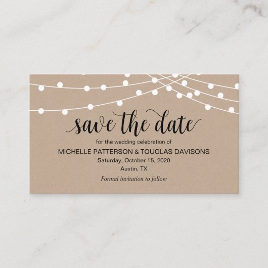 String lights, Farm Kraft themed, Save the date エンクロージャーカード (正面)