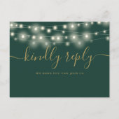 String Lights Greenおよび金ゴールド曲リクエストRSVP インビテーションポストカード (正面)
