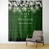 String Lights Green Woodの写真結婚の背景 タペストリー (インサイチュ)