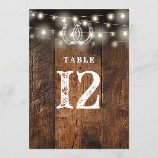String Lights Horseshoes Barn Wood Table Number 招待状 (裏面)