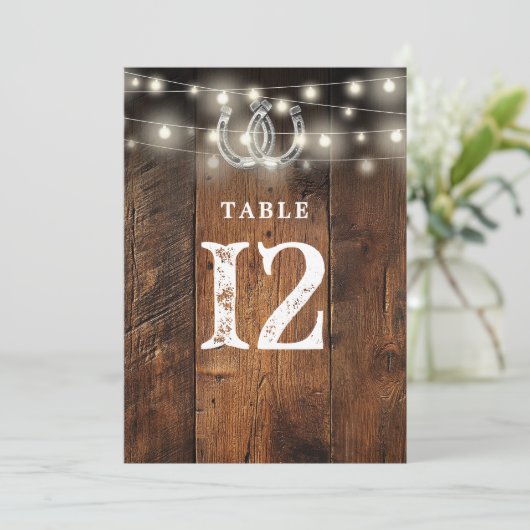 String Lights Horseshoes Barn Wood Table Number 招待状 (スタンド正面)