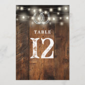 String Lights Horseshoes Barn Wood Table Number 招待状 (正面)