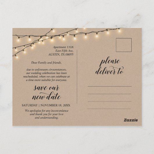 String Lights、Kraft、A Twist in Plans、延期 ポストカード (裏面)