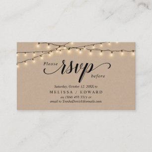 String Lights Kraft、Black Script、RSVP応答 エンクロージャーカード