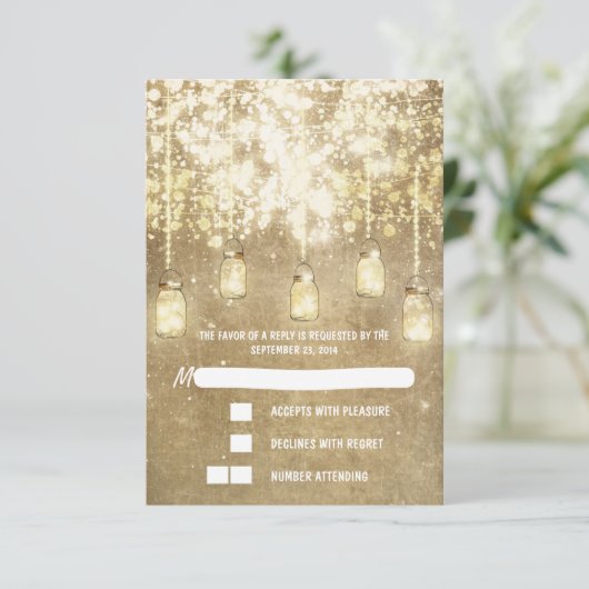 String lights mason jars wedding RSVPカード (スタンド正面)