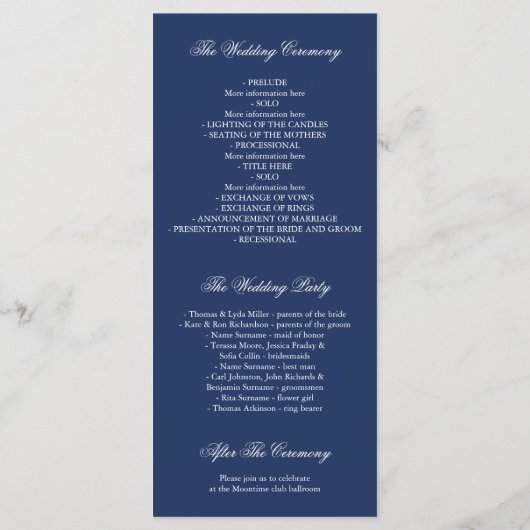 String Lights Navy結婚式 プログラム (裏面)