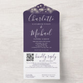 String Lights Purple Script QR Code 結婚's オールインワン招待状 (内側)