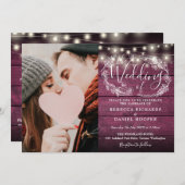 String Lights Red Photo 素朴 All In One 結婚's 招待状 (正面/裏面)