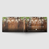 String Lights Rustic  Wood Greenery Wedding ゲストブック (全面)