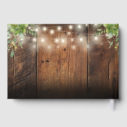 String Lights Rustic  Wood Greenery Wedding ゲストブック (裏面)