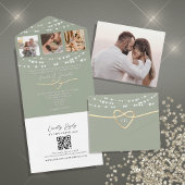 String Lights Sage Green結婚のQRコード オールインワン招待状