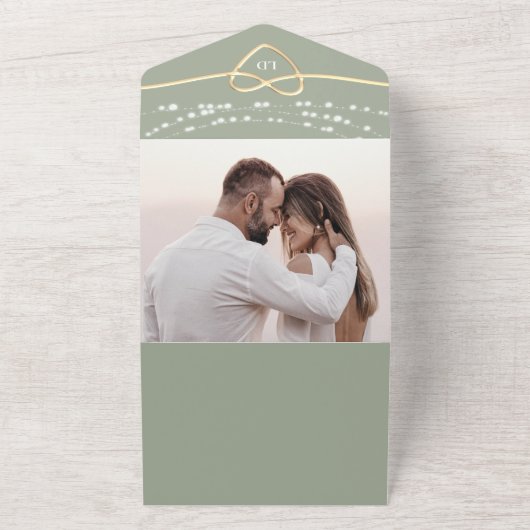 String Lights Sage Green結婚のQRコード オールインワン招待状 (外側)