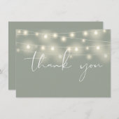 String Lights Sage Green Script Calligraphy サンキューカード (正面/裏面)