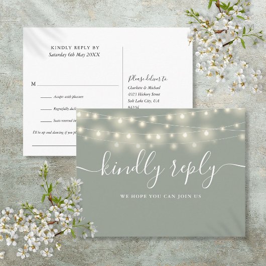 String Lights Sage Green Song Request RSVP インビテーションポストカード