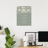 String Lights Sage Green Wedding Welcome Sign ポスター (ホームオフィス)
