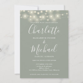 String Lights Script Sage Green QRコード ウェディング 招待状
