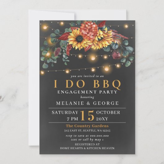String Lights Sunflowers I DO BBQ Coolds Shower 招待状 (正面)