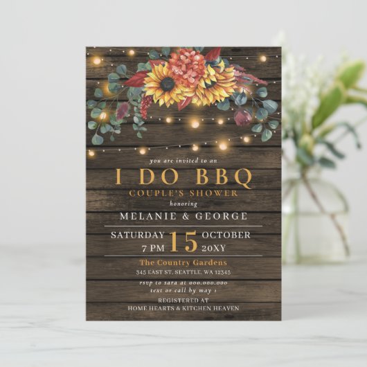 String Lights Sunflowers I DO BBQ Coolds Shower 招待状 (スタンド正面)
