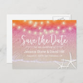 String Lights Sunsetビーチ結婚式日付の保存 案内ポストカード (正面/裏面)