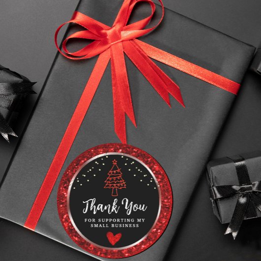 String Lights Thank you Black and Red ラウンドシール