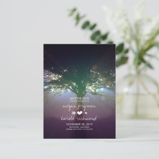 String Lights Tree素朴 Save the Date 案内ポストカード (スタンド正面)