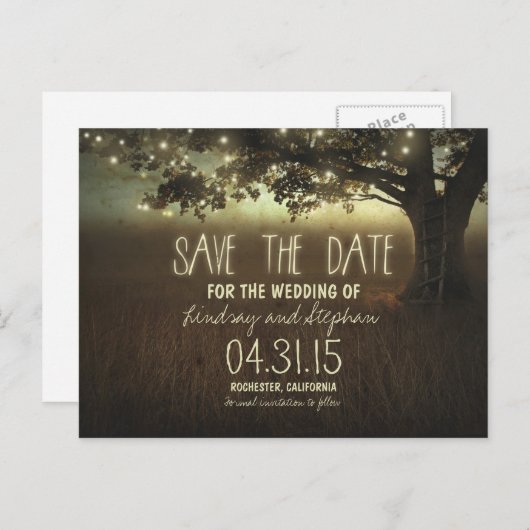 String lights tree romantic日付はがきを保存 案内ポストカード (正面/裏面)