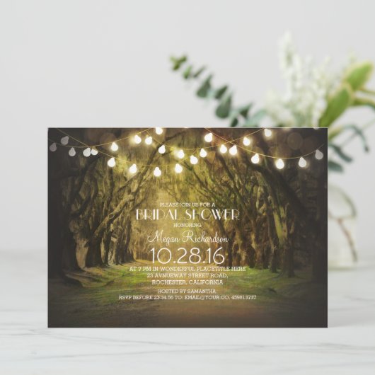String Lights Trees Path素朴ブライダルシャワー 招待状 (スタンド正面)