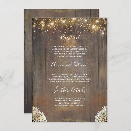 String Lights Woodの結婚素朴詳細 エンクロージャーカード (正面/裏面)