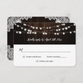 String Lights Wood Purple Blue Floral Wedding 出欠カード (正面/裏面)