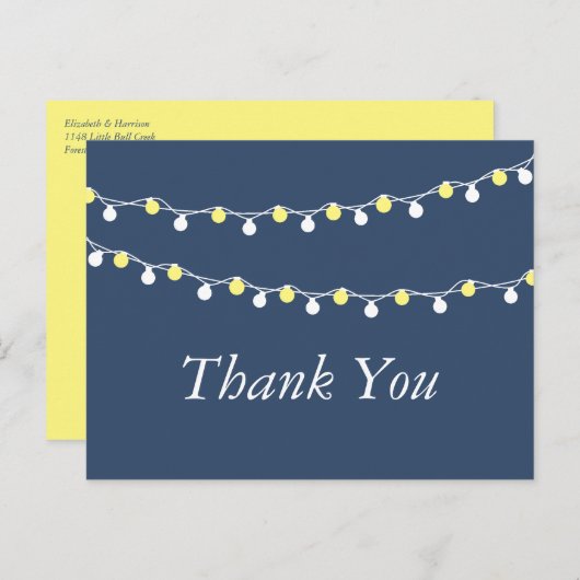 String Lights, Yellow & White's 結婚 Thank You ポストカード (正面/裏面)