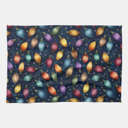 String Of Colorful Christmas Lights  キッチンタオル (横)