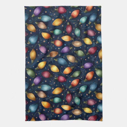 String Of Colorful Christmas Lights  キッチンタオル (縦)