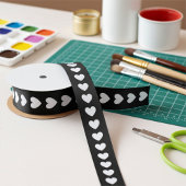 String of Hearts in Black and White Ribbon サテンリボン