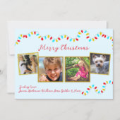 String of Lights Blue Christmas Four Photo シーズンカード (正面)