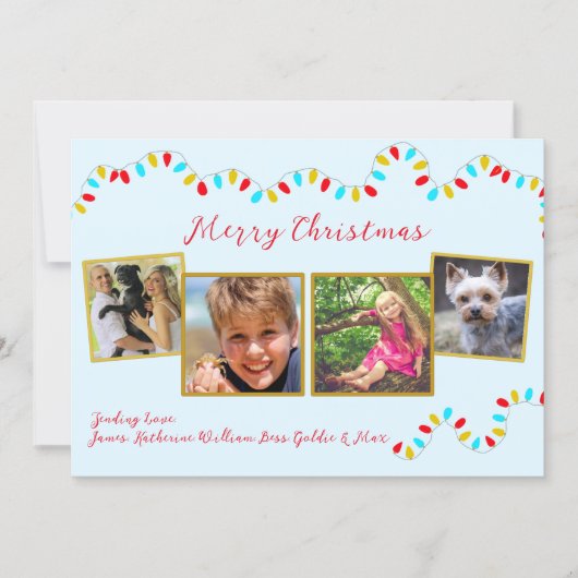 String of Lights Blue Christmas Four Photo シーズンカード (正面)