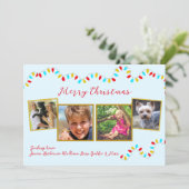 String of Lights Blue Christmas Four Photo シーズンカード (スタンド正面)