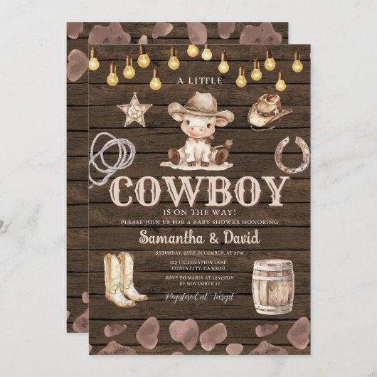 Stringlight Cowboy is on the Way Baby Shower  招待状 (正面/裏面)