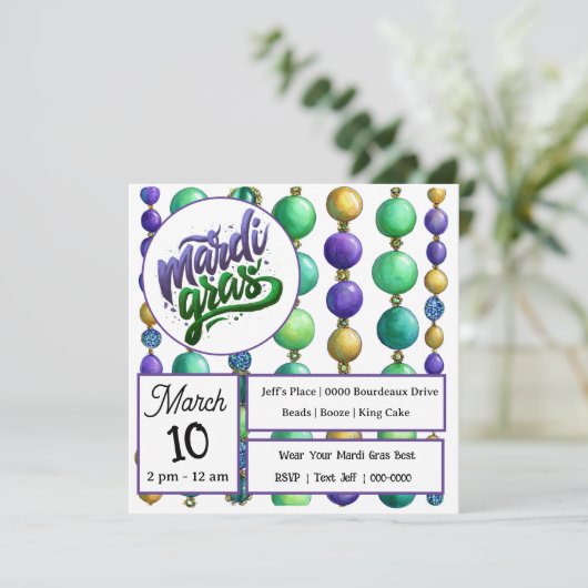 Strings of Colorful Mardi Gras Beads 招待状 (スタンド正面)