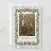Stripe and Bow Christmas Photo Card Sage シーズンカード (正面)