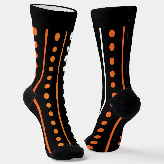 Stripe and Polka Dots Orange and Black Halloween ソックス (傾斜あり)