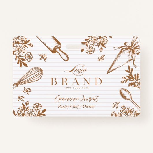 Stripe Baking Utensil Pastry Cake Bakery Shop Logo バッジ (正面)