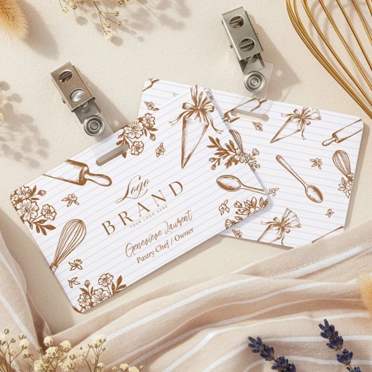 Stripe Baking Utensil Pastry Cake Bakery Shop Logo バッジ